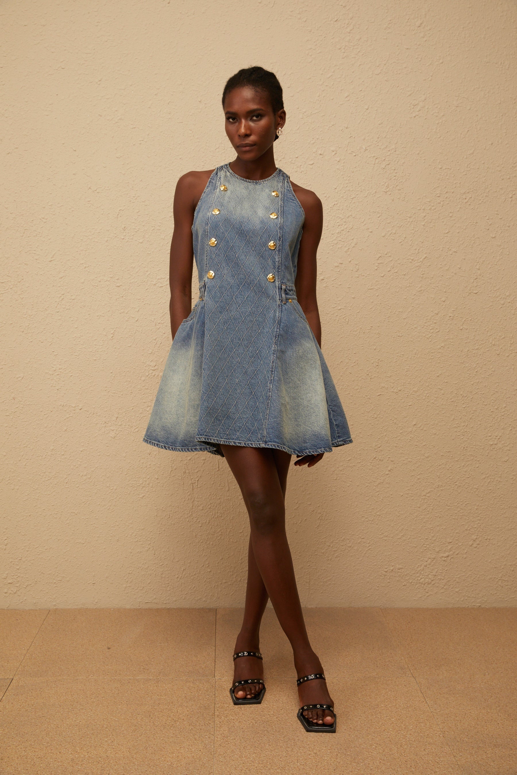Gunnel Blue Faded Effect Denim Mini Dress