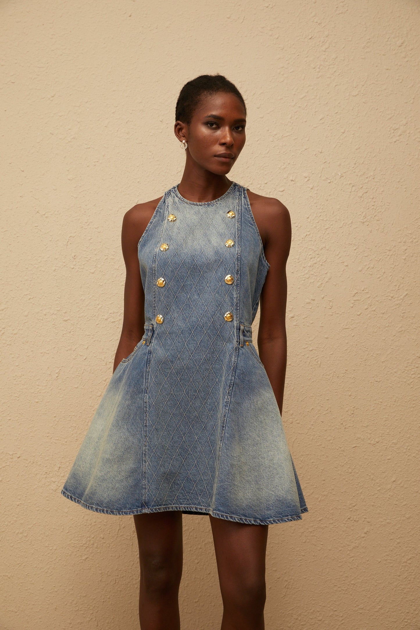 Gunnel Blue Faded Effect Denim Mini Dress