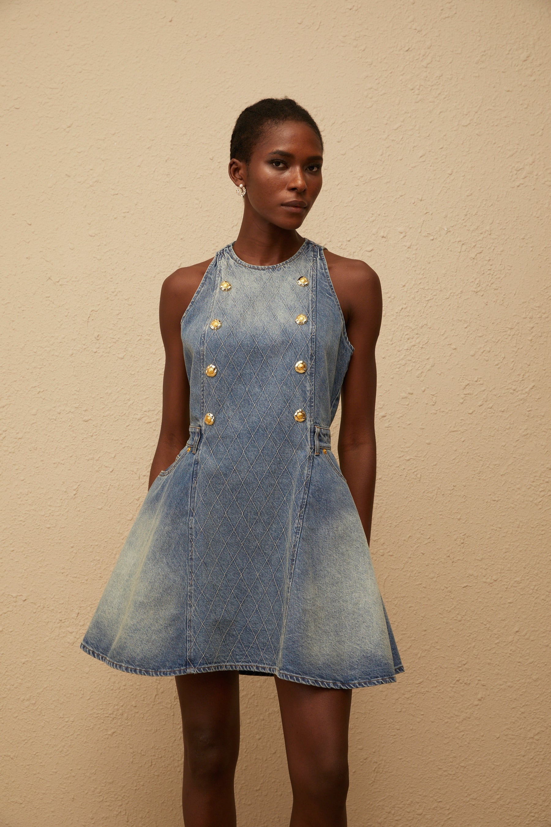 Gunnel Blue Faded Effect Denim Mini Dress