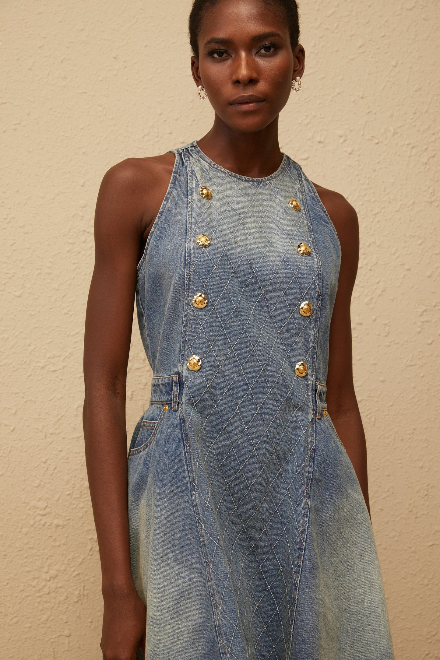Gunnel Blue Faded Effect Denim Mini Dress