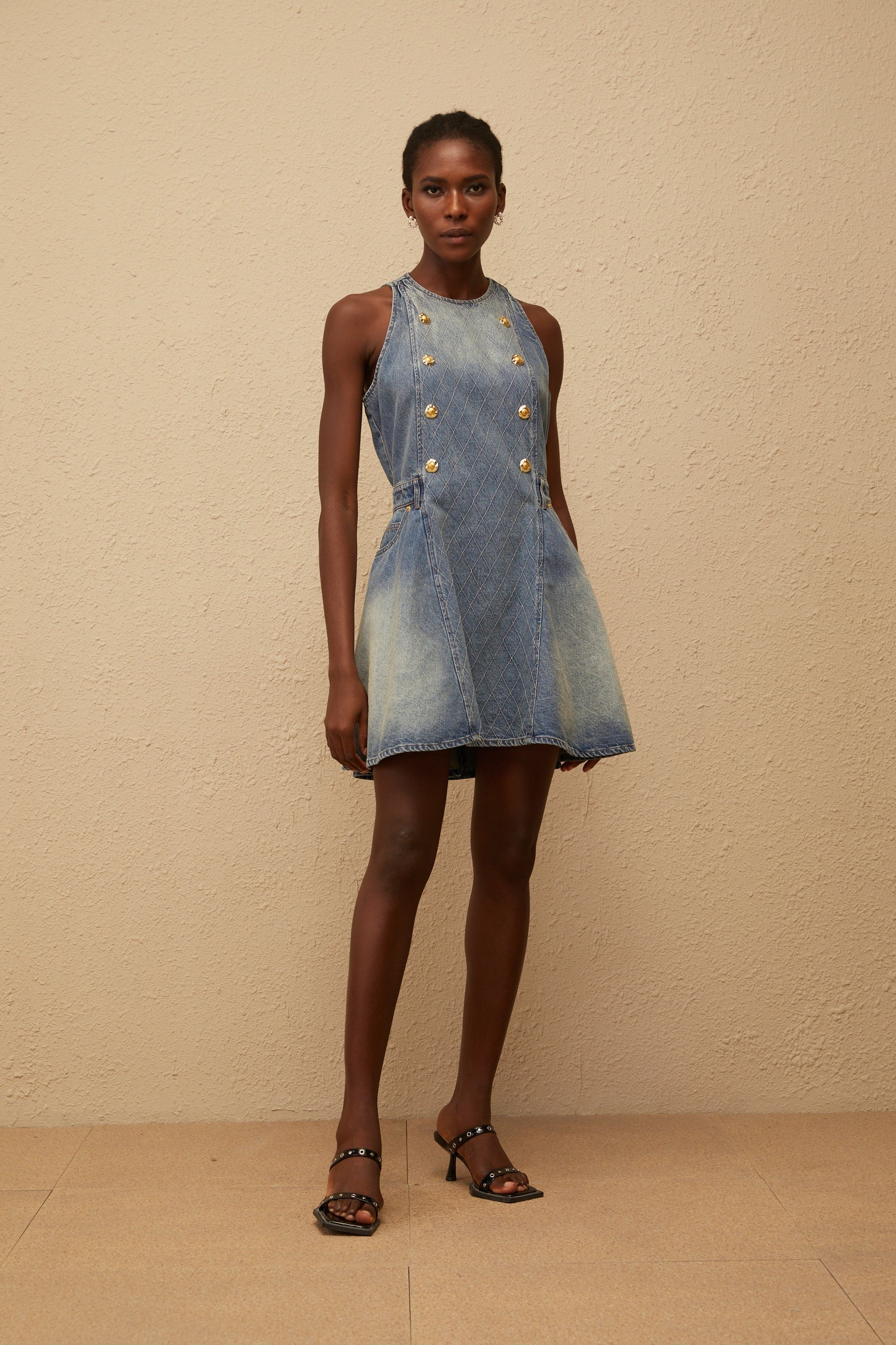 Gunnel Blue Faded Effect Denim Mini Dress