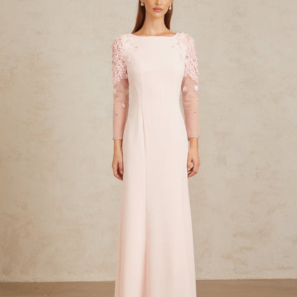 Gunnel Pink Flared Embellished Maxi Gown in Pink color