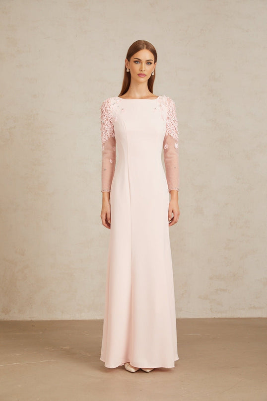 Gunnel Pink Flared Embellished Maxi Gown in Pink color