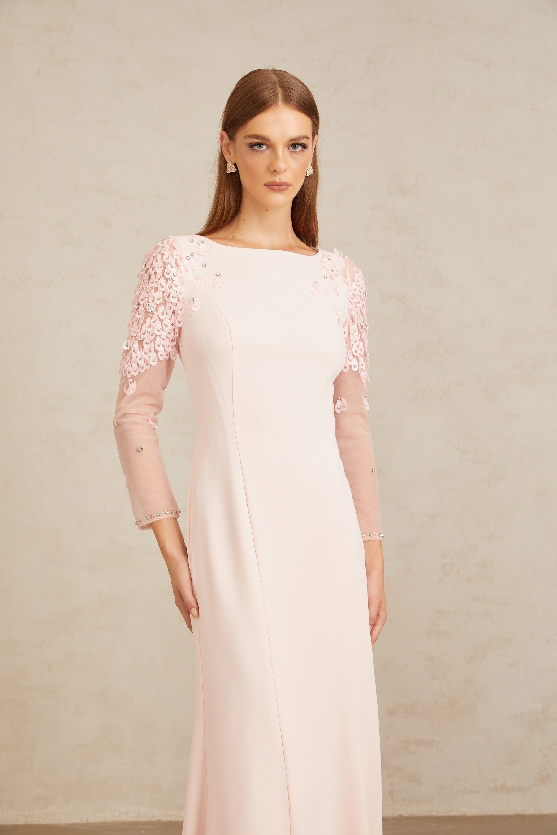 Gunnel Pink Flared Embellished Maxi Gown