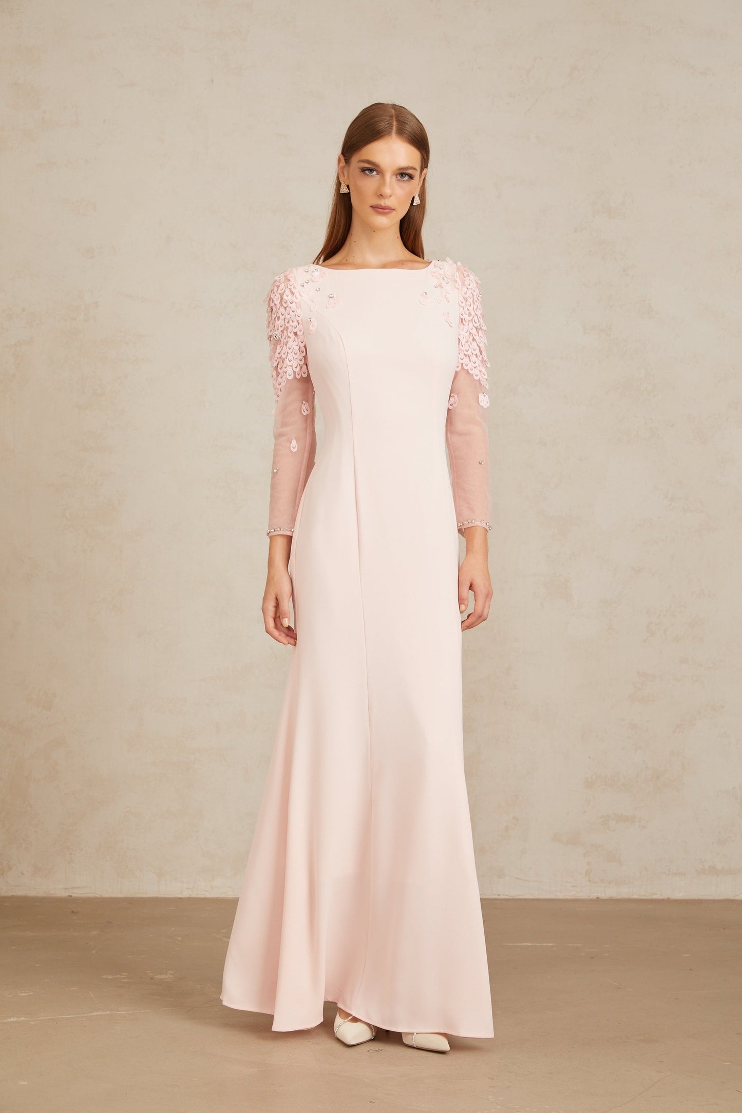 Gunnel Pink Flared Embellished Maxi Gown