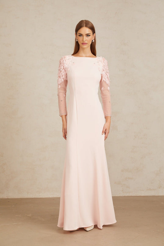 Gunnel Pink Flared Embellished Maxi Gown in Pink color