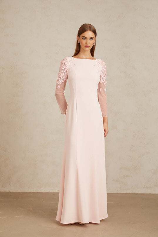 Gunnel Pink Flared Embellished Maxi Gown in Pink color
