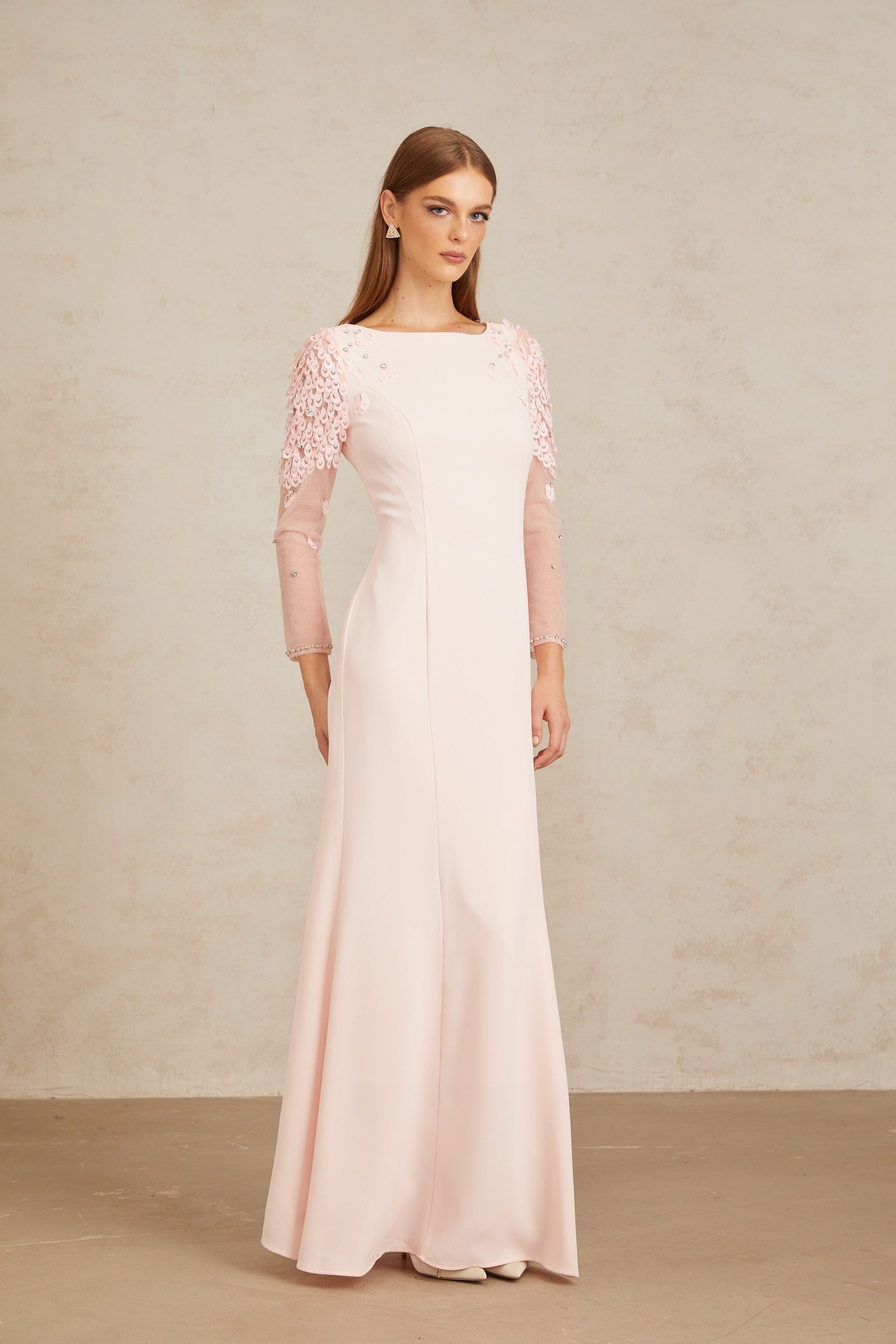 Gunnel Pink Flared Embellished Maxi Gown
