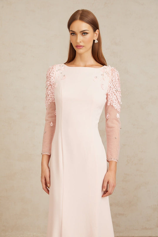 Gunnel Pink Flared Embellished Maxi Gown in Pink color