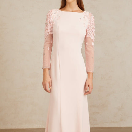 Gunnel Pink Flared Embellished Maxi Gown in Pink color