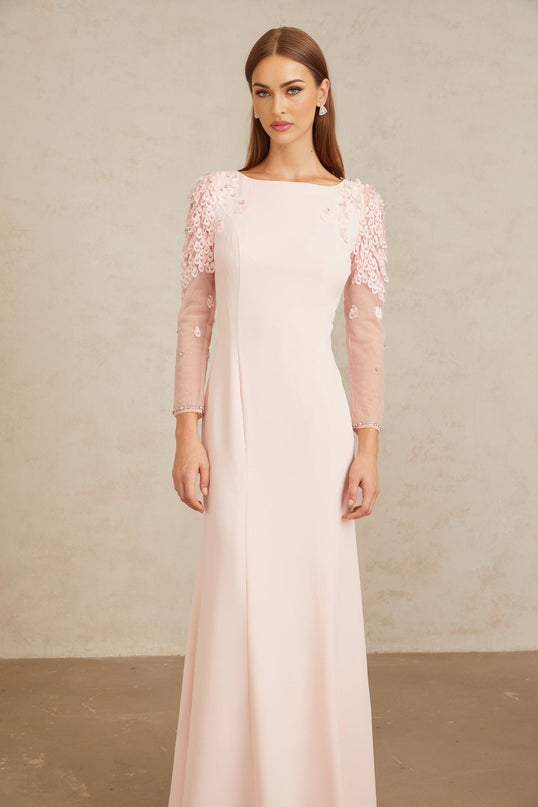 Gunnel Pink Flared Embellished Maxi Gown in Pink color