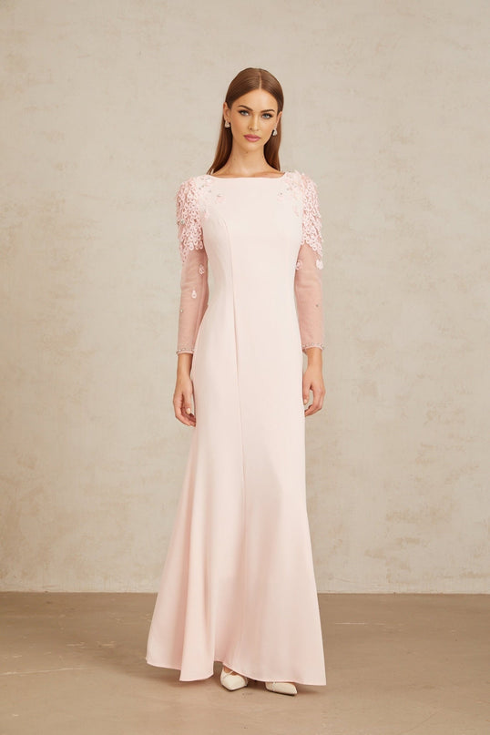 Gunnel Pink Flared Embellished Maxi Gown in Pink for Women