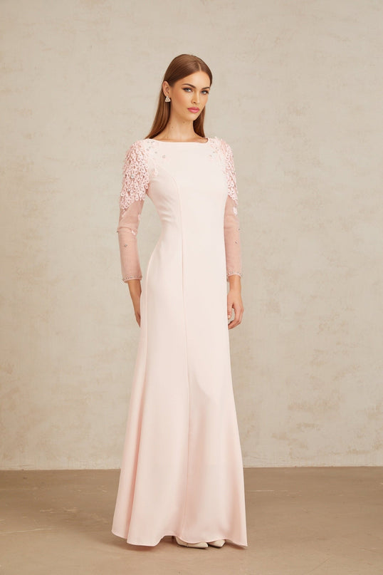 Gunnel Pink Flared Embellished Maxi Gown in Pink color