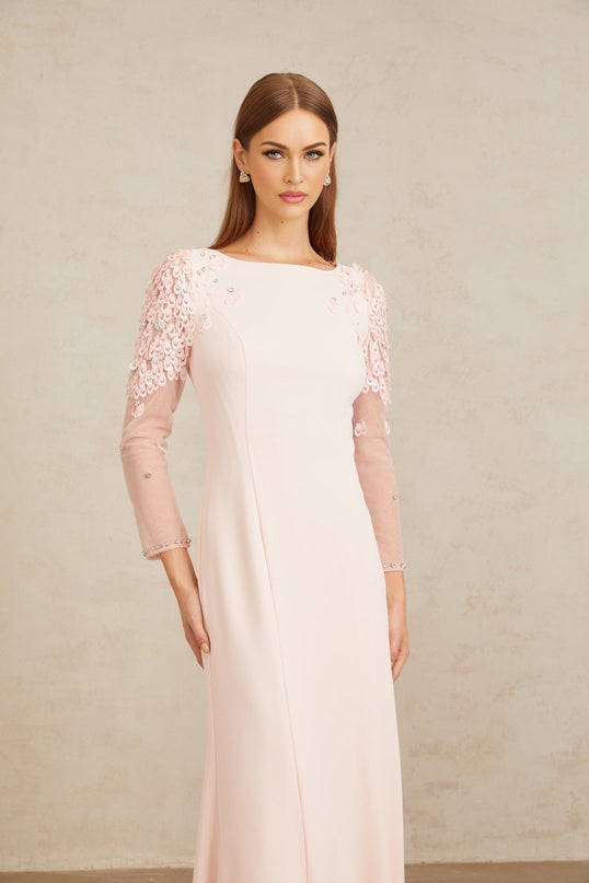 Gunnel Pink Flared Embellished Maxi Gown in Pink color