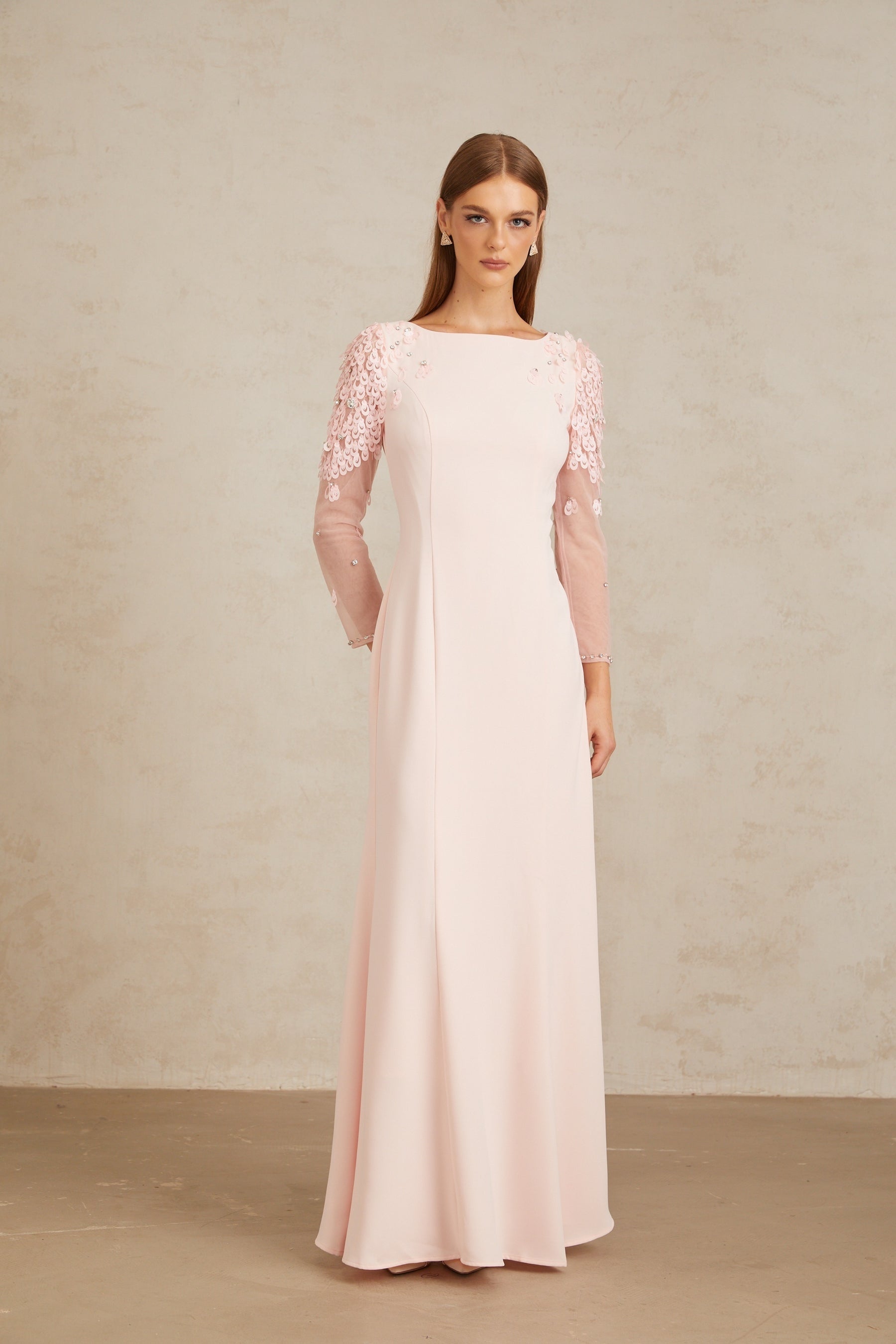Gunnel Pink Flared Embellished Maxi Gown