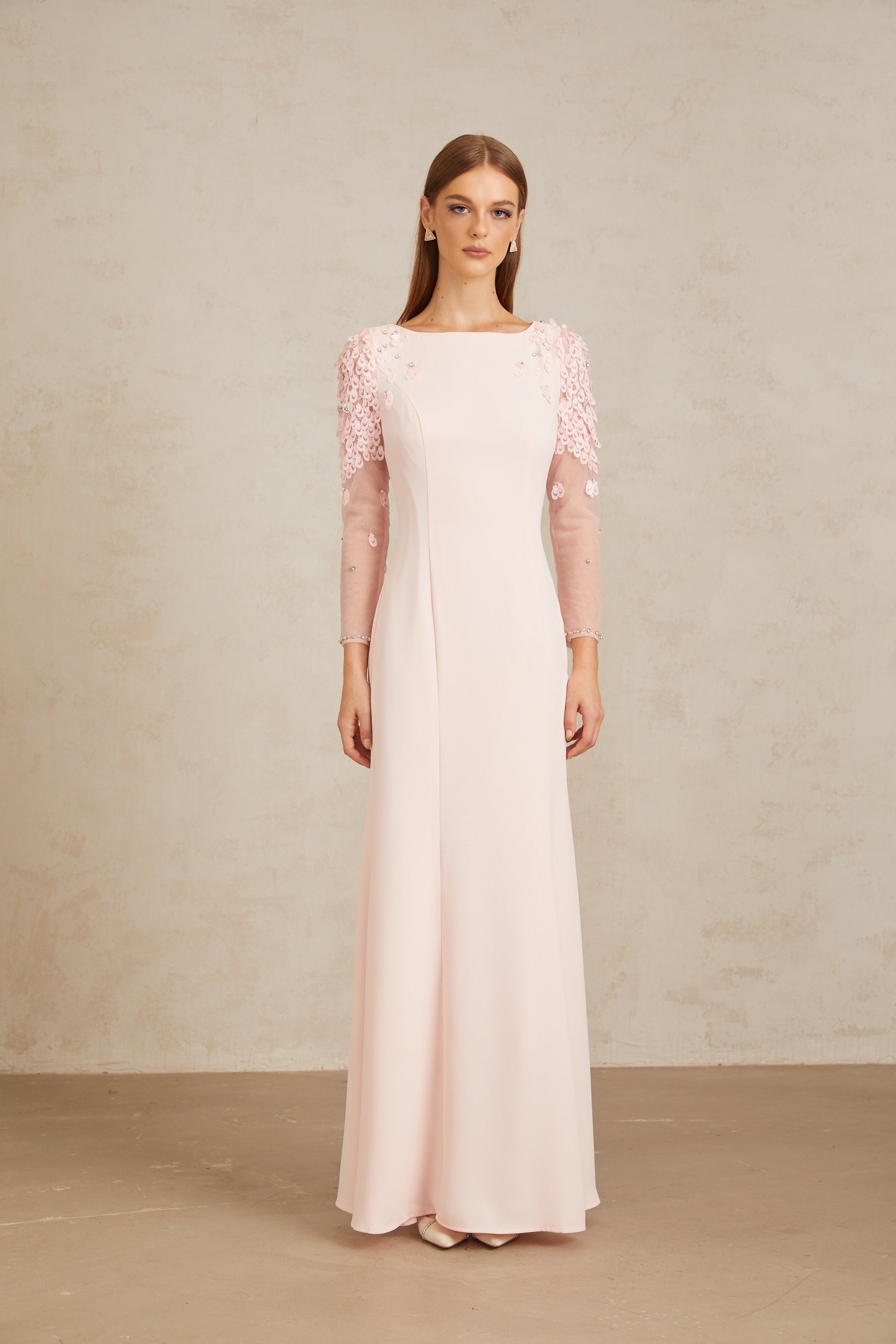 Gunnel Pink Flared Embellished Maxi Gown