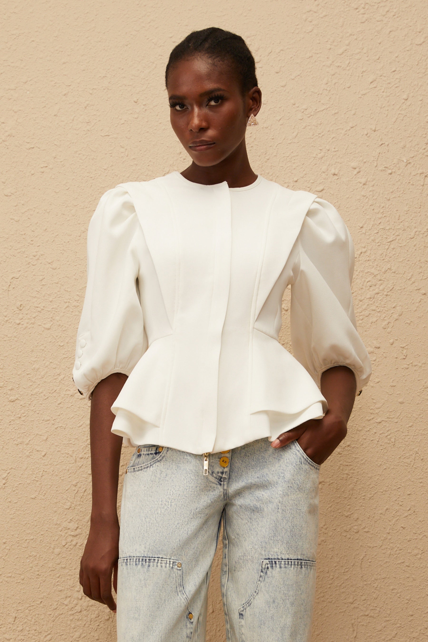 Gwenaëlle White Peplum Waist Blouse