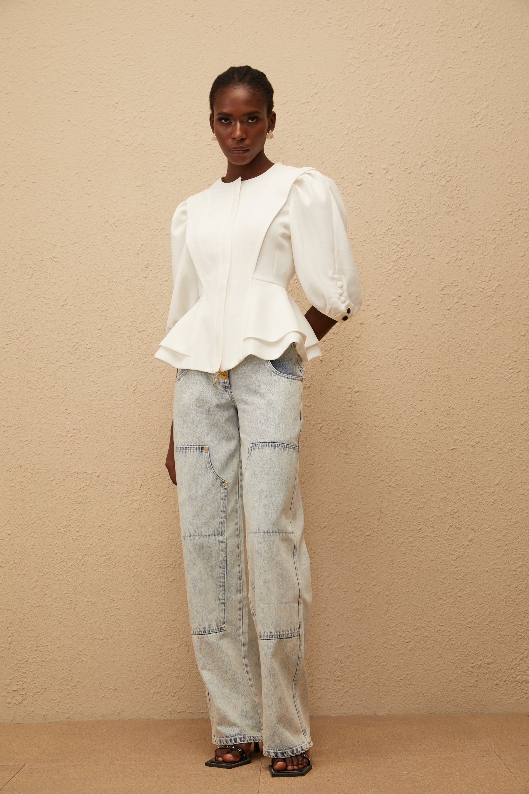 Gwenaëlle White Peplum Waist Blouse