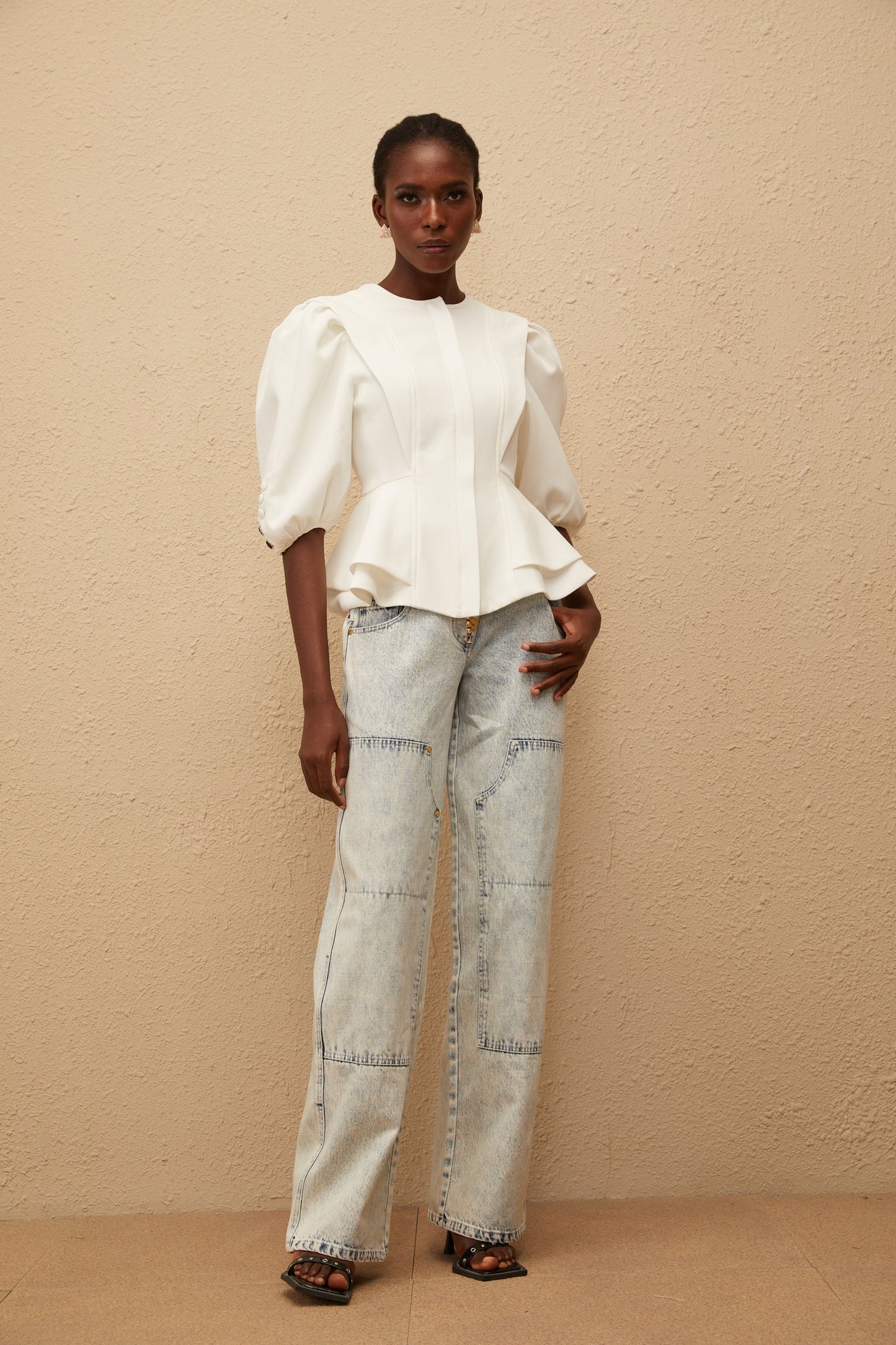 Gwenaëlle White Peplum Waist Blouse