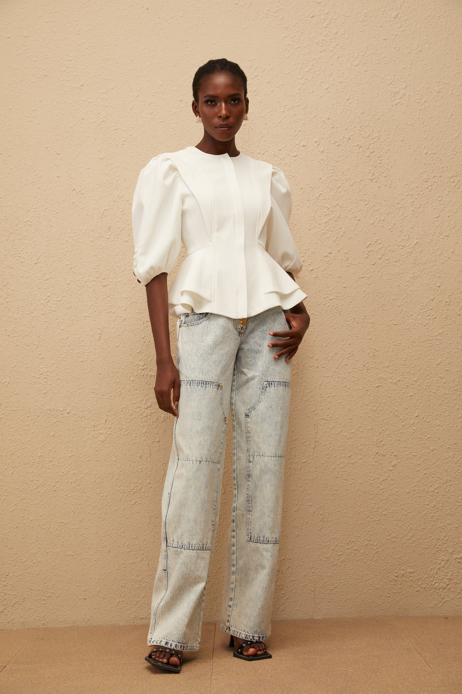 Gwenaëlle White Peplum Waist Blouse