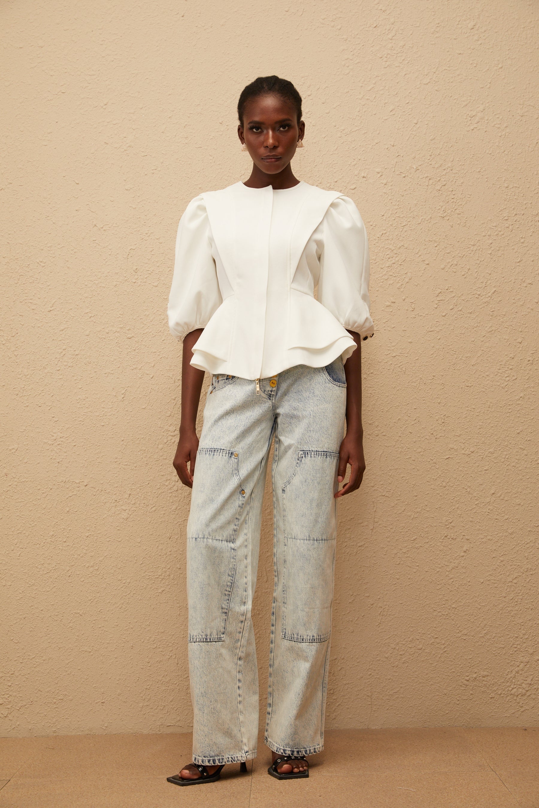 Gwenaëlle White Peplum Waist Blouse