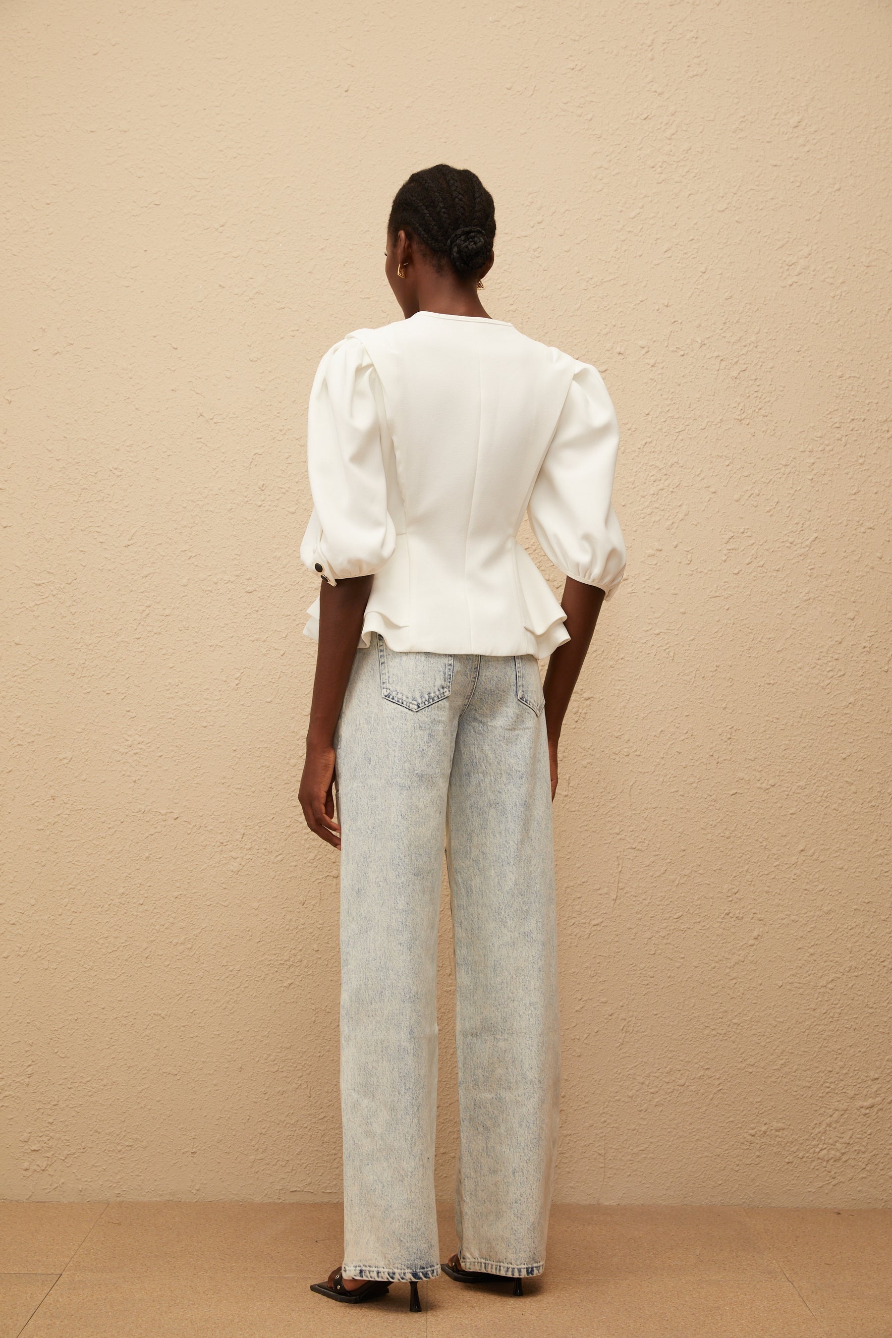 Gwenaëlle White Peplum Waist Blouse