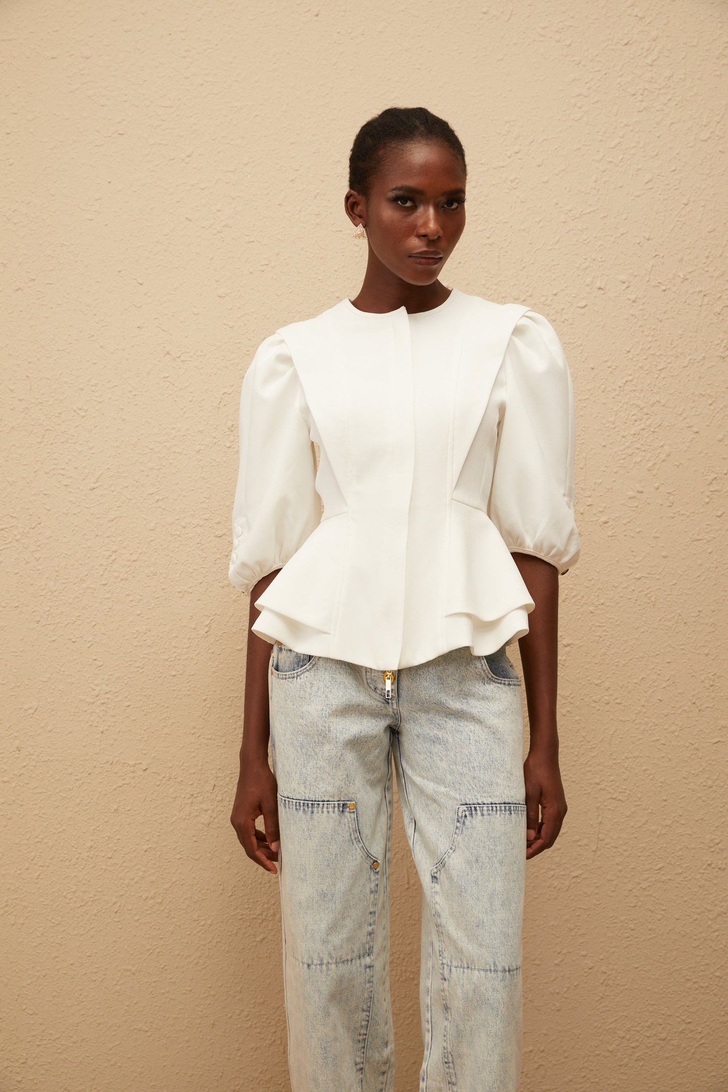 Gwenaëlle White Peplum Waist Blouse