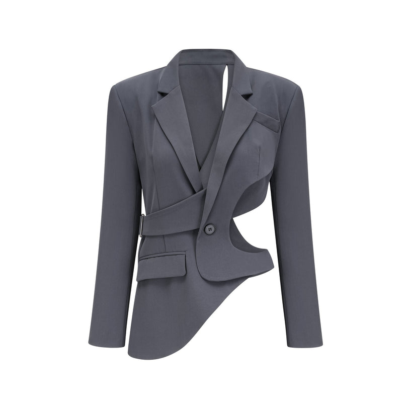 Hailey Grey Jacket with Asymmetric Cut-Out and Shoulder Pads