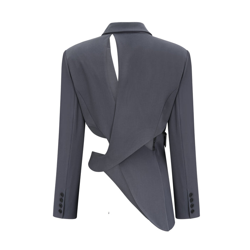 Hailey Grey Jacket with Asymmetric Cut-Out and Shoulder Pads