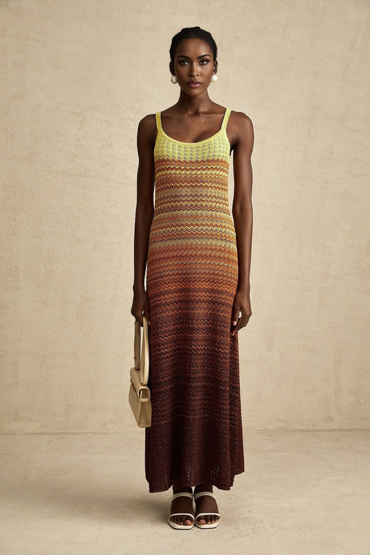 Haley Brown Gradient Knit Maxi Dress
