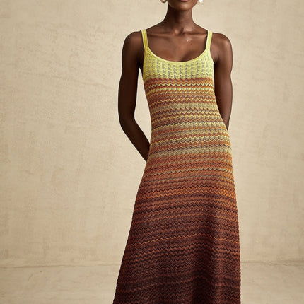 Haley Brown Gradient Knit Maxi Dress