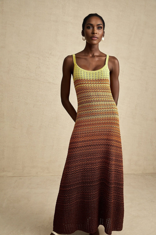 Haley Brown Gradient Knit Maxi Dress