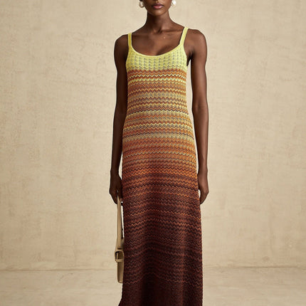 Haley Brown Gradient Knit Maxi Dress