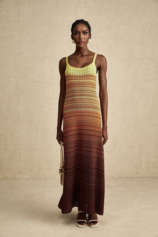 Haley Brown Gradient Knit Maxi Dress
