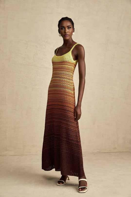Haley Brown Gradient Knit Maxi Dress