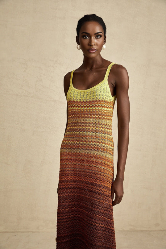 Haley Brown Gradient Knit Maxi Dress