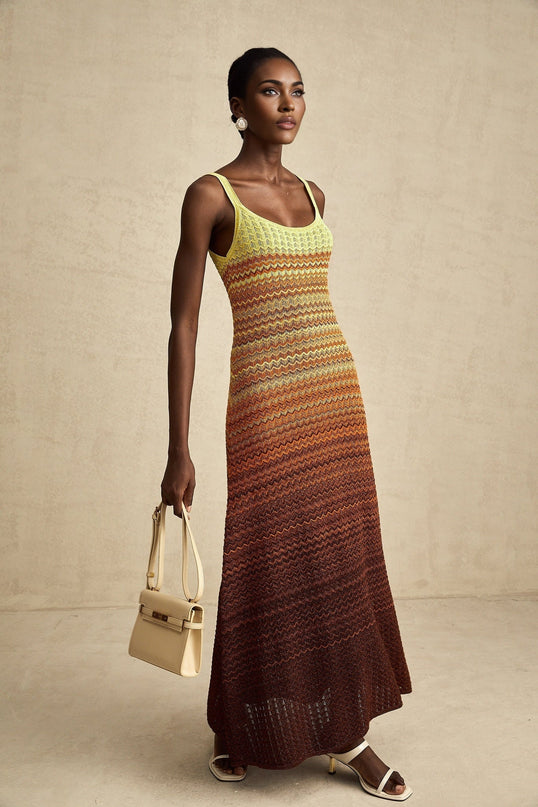 Haley Brown Gradient Knit Maxi Dress