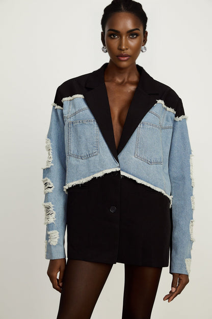 Halley black denimpanel ripped blazer