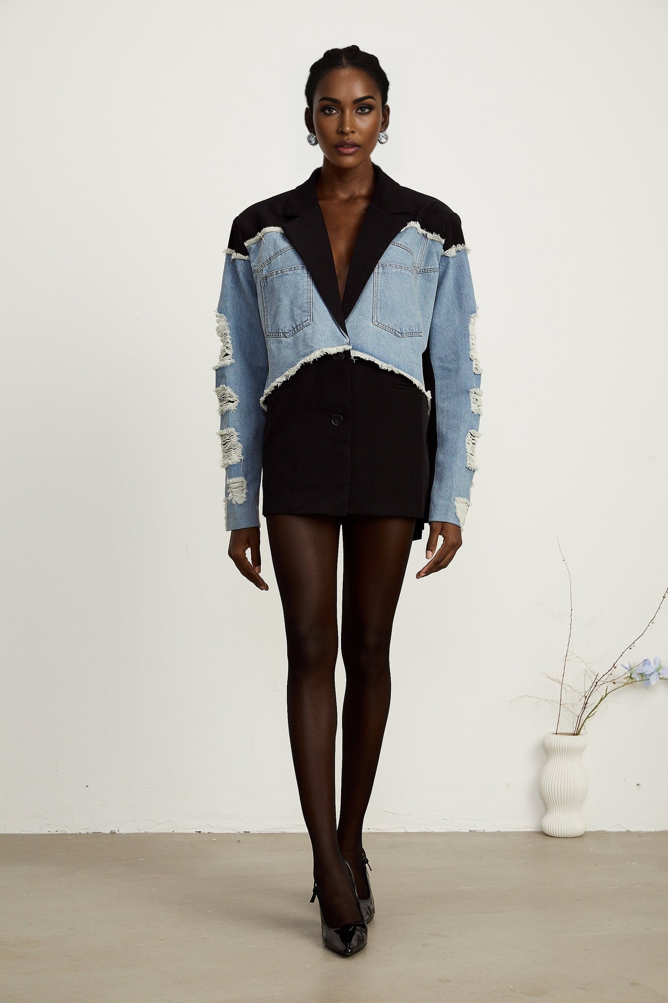 Halley black denimpanel ripped blazer