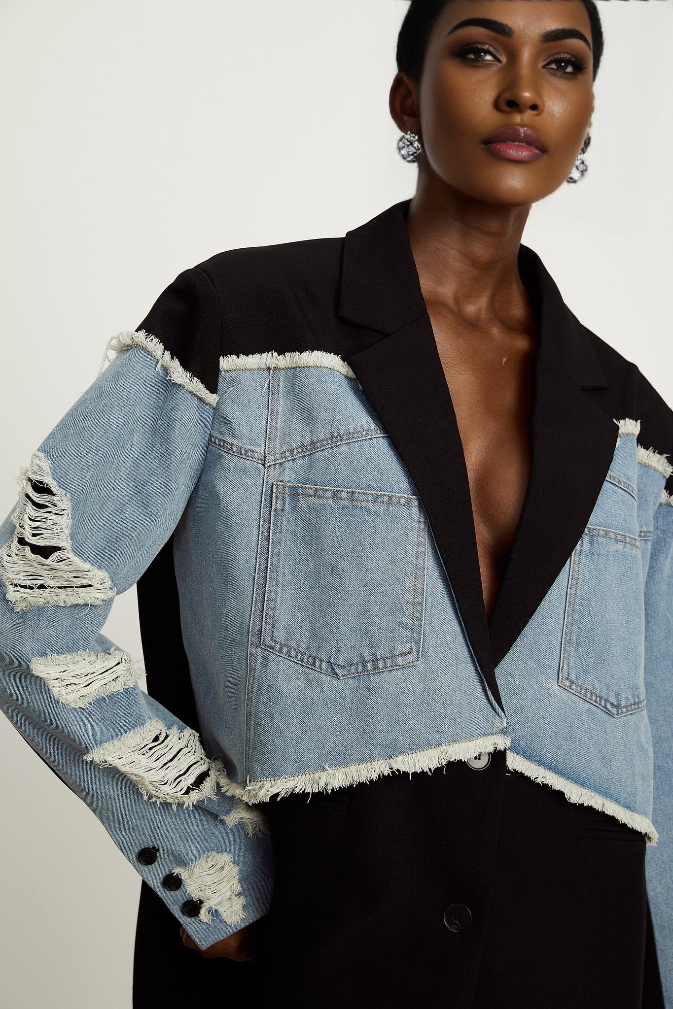 Halley black denimpanel ripped blazer