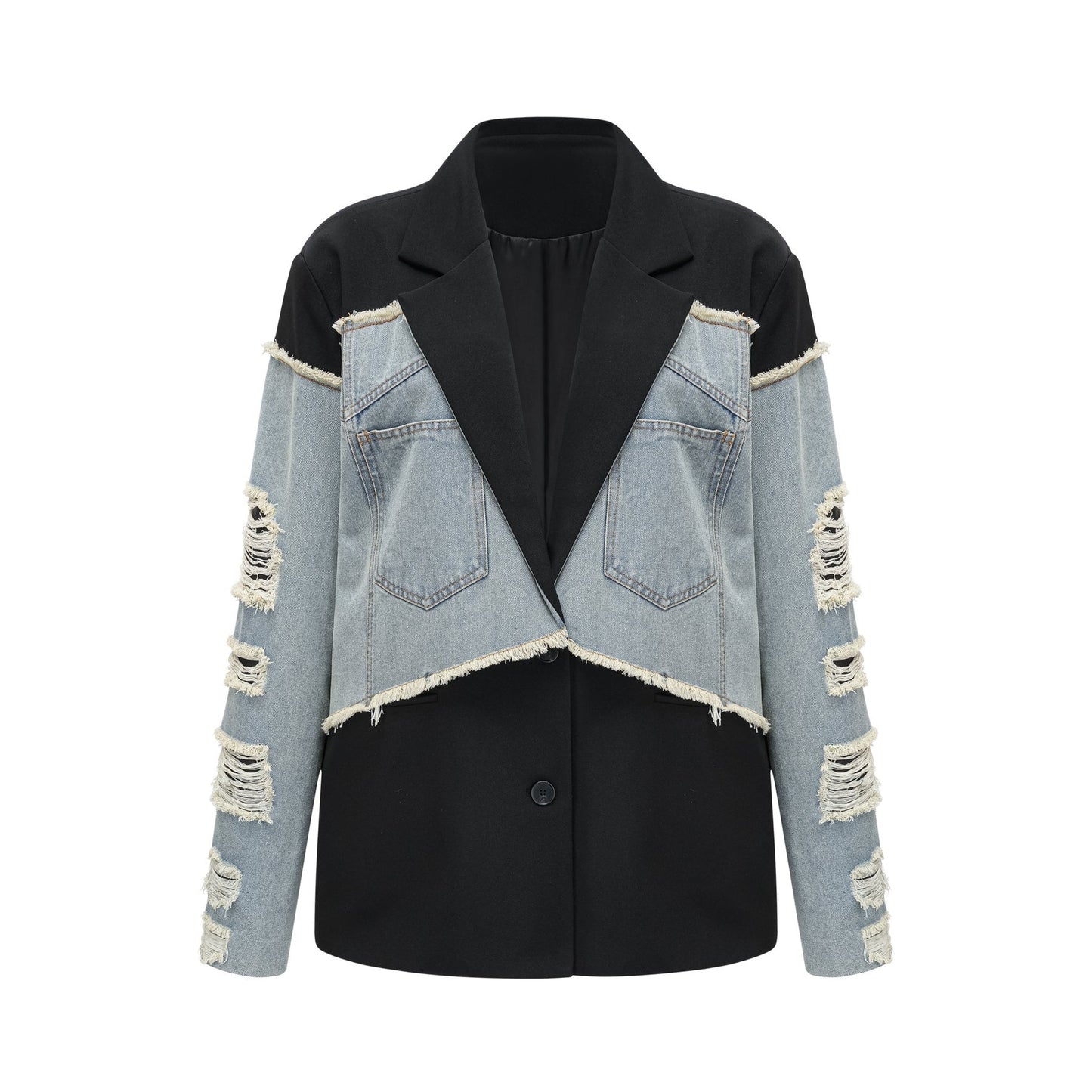 Halley black denimpanel ripped blazer