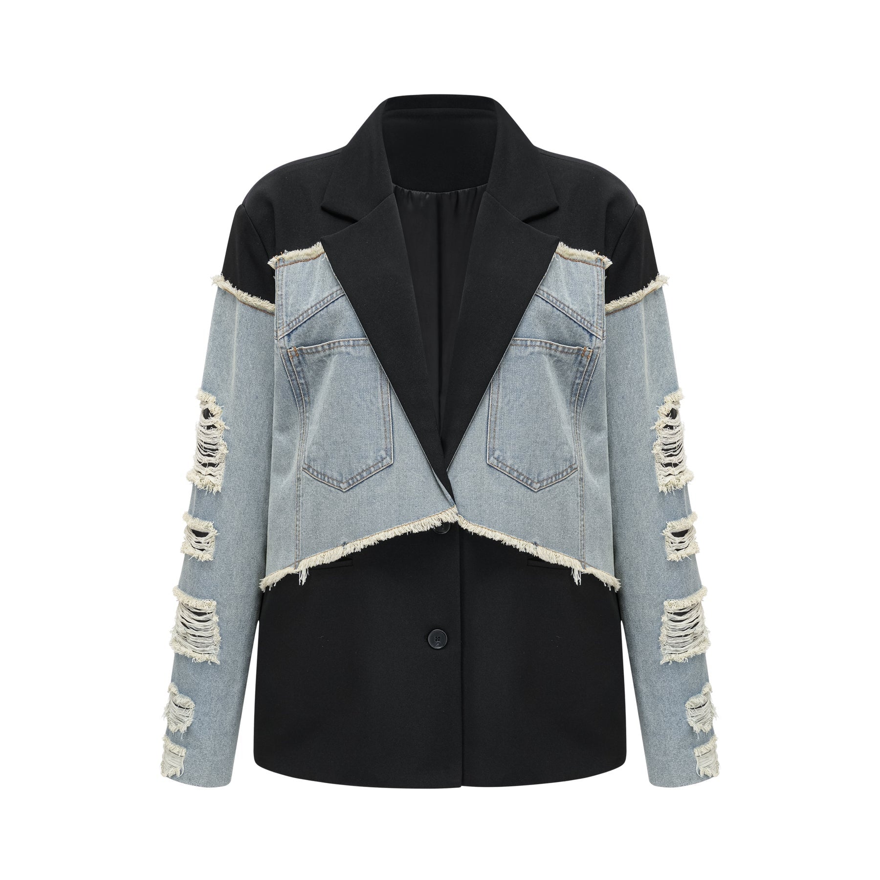 Halley black denimpanel ripped blazer