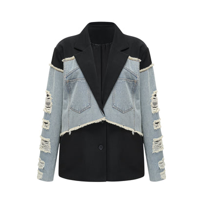 Halley black denimpanel ripped blazer