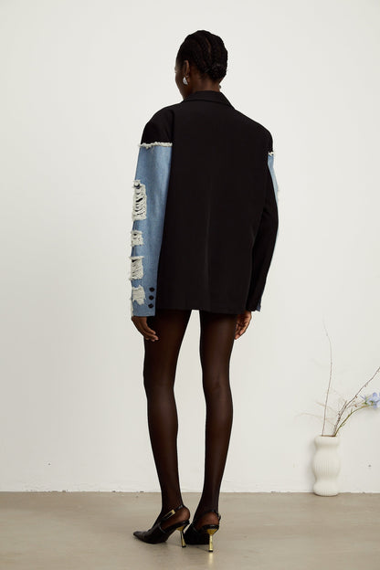 Halley black denimpanel ripped blazer