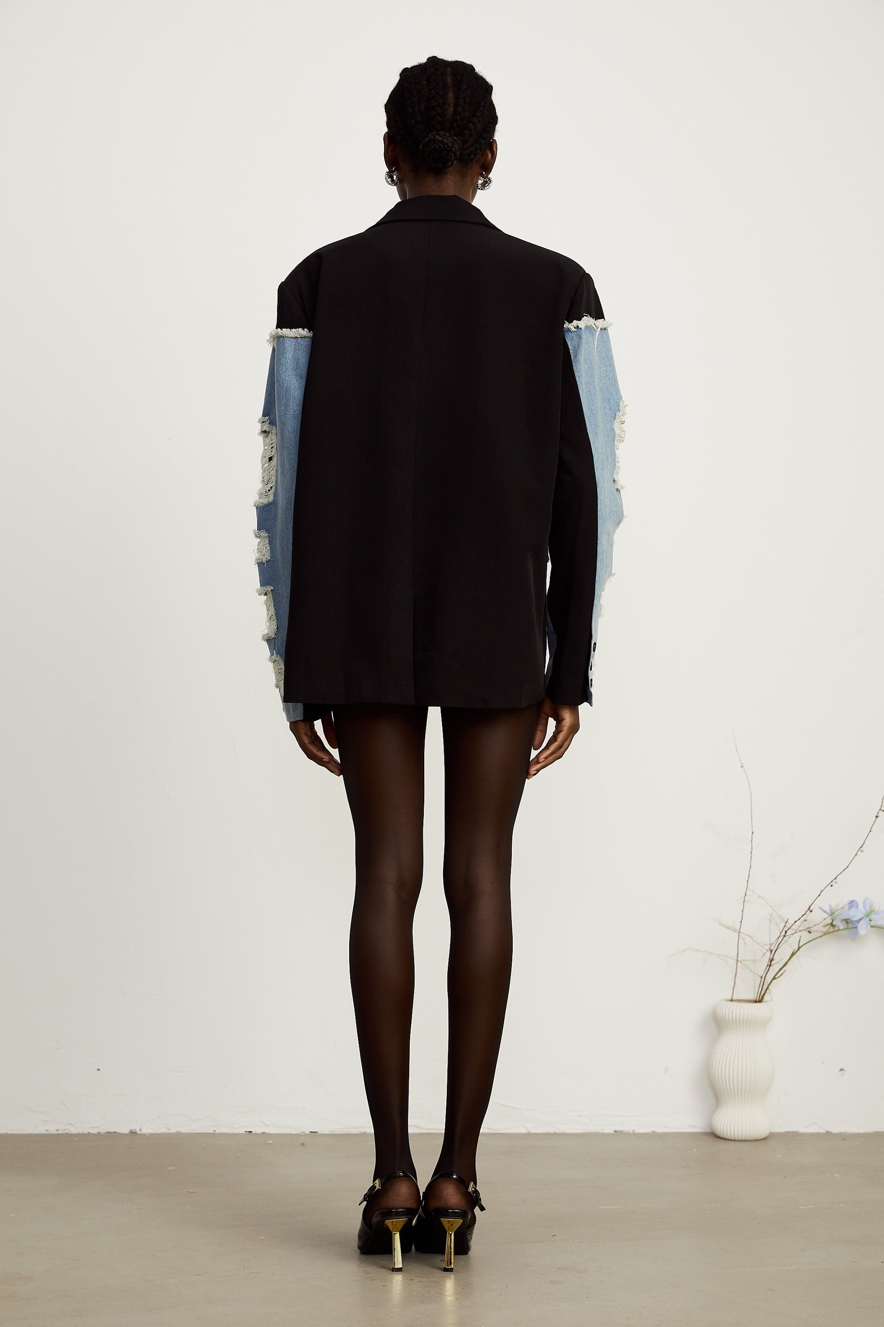 Halley black denimpanel ripped blazer