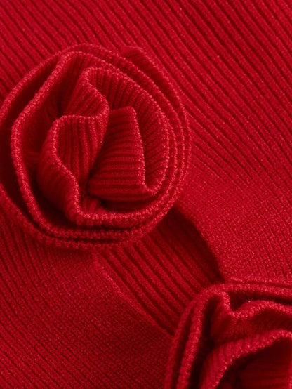 Halter Neck 3D Floral HollowOut Red Knitted TopRed TopChristmas Women TopsRed Sexy TopMermaid