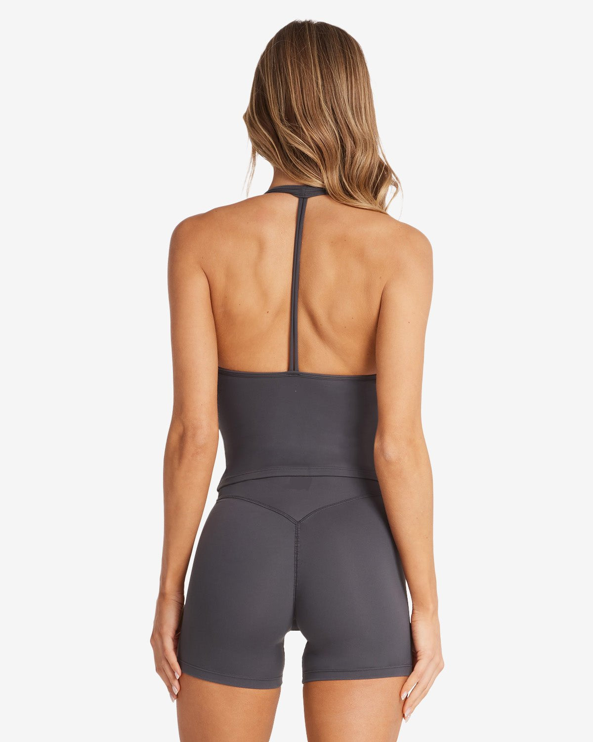 Halter neck sleeveless top with form - fitting design - Charcoal