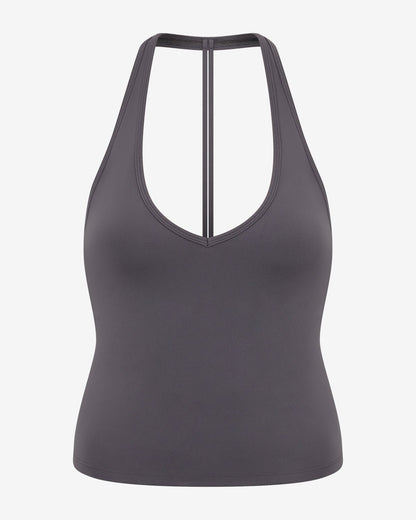 Halter neck sleeveless top with form - fitting design - Charcoal