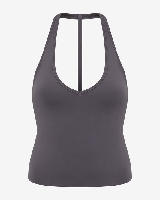 Halter neck sleeveless top with form - fitting design - Charcoal