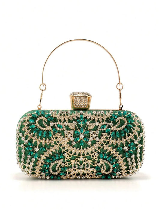 Handbag With Metal Handle Diamond Evening Clutch Bag Women Wedding Golden Clutch Purse Chain